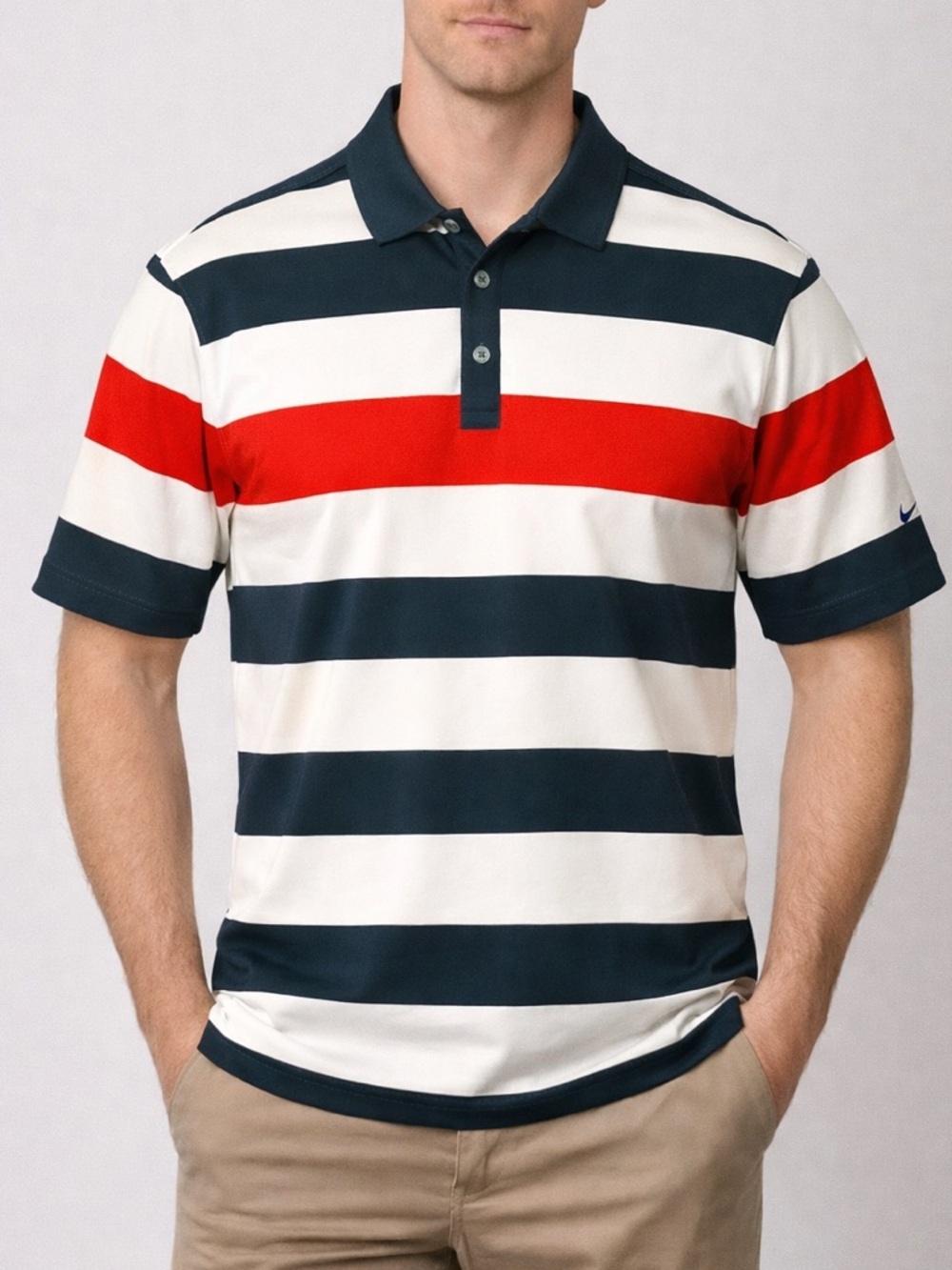 Nike Dri-FIT Golf Polo White Red Blue Striped Men’s Medium